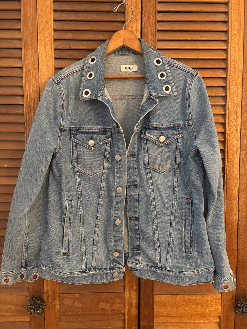 Light Blue Denim Jacket with Grommet Trim women’s small